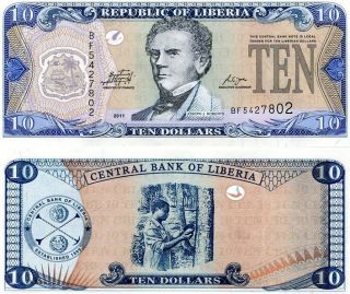 Liberia 10 Dollars 2011,  Unc -,  P - 27