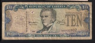 10 Dollars From Liberia 1999