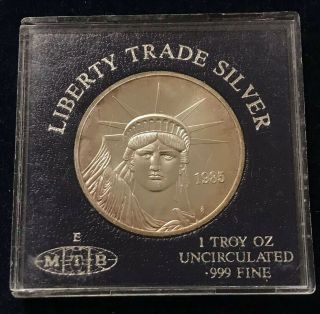 1985 Engelhard Liberty Silver Trade Unit 1 Oz.  999 Fine Silver Round Mtb W/ Case