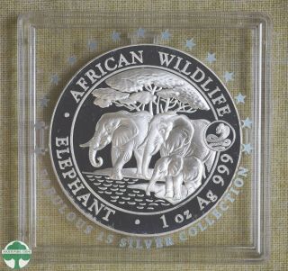 2013 Somalia 100 Shillings W/ Snake Privy Mark - Elephant - 1 Oz 999 Silver