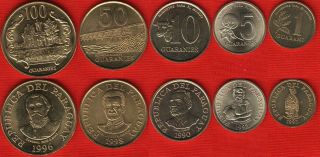 Paraguay Set Of 5 Coins: 1 - 100 Guaraníes 1990 - 1998 Unc