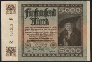 1922 5000 Mark Germany Old Vintage Paper Money Banknote Currency Bill P 81a Xf