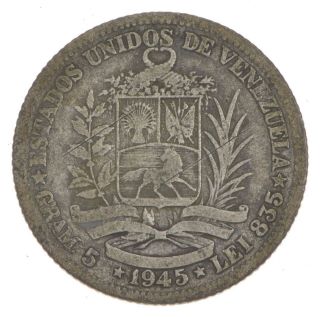 Roughly Size Of Quarter - 1945 Venezuela 1 Bolivar - World Silver Coin 132