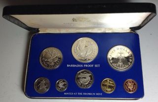 Barbados 1975 Proof Set - 8 Coins - Nearly 2 Troy Oz Of Silver - Gem Brilliant Quality