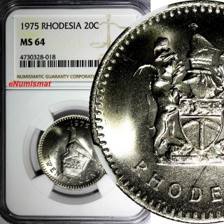 Rhodesia Zimbabwe Copper - Nickel 1975 20 Cents Ngc Ms64 Km 15