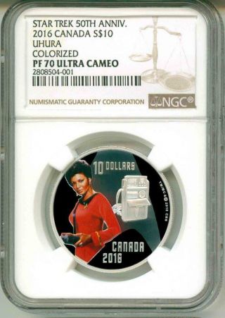 2016 $10 Canada Star Trek 50th Anniversary Uhura Colorized Ngc Pf70 Ultra Cameo