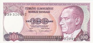 100 Turk Lirasi Aunc Banknote From Turkey 1970 Pick - 194a