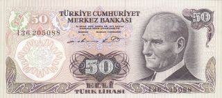 50 Turk Lirasi Aunc Crispy Banknote From Turkey 1970 Pick - 188