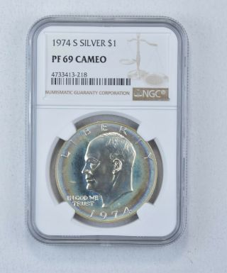 Pf69 Cam 1974 - S Eisenhower Silver Dollar - Graded Ngc 102