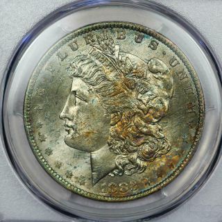1882 - O Morgan Silver Dollar Pcgs Ms64 Light Rainbow Toning