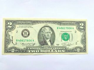 1976 Series U.  S.  $2 Two Dollar Bill With Green Seal " B40617926a "