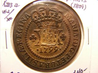 Brazil 1809 40 Reis,  Km 283.  2 C/m On 1799 20 Reis Host Coin,  216.  2,  Vf,  /xf