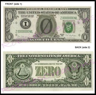 6 - Zero Dollar Bill U.  S.  Paper Money Fake Play Funny Bookmark Novelty Tax Account