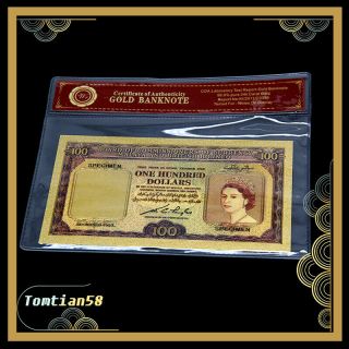 1953 Malaya & British Borneo Queen Ii $100 Shinning Gold Foil Dollar