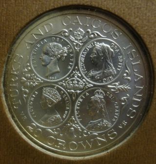 1976 Turks And Caicos Islands 20 Crowns Victoria Silver Bu Coin With