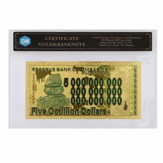 5 Octillion 24k Gold Banknote Zimbabwe 999.  9 Gold Foil Note With Frame