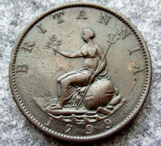 Great Britain George Iii 1799 Half 1/2 Penny,  Copper Patina
