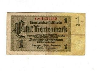 Xxx - Rare German 1 Rentenmark 3.  Reich Nazi Banknote 1937 In Ok Con