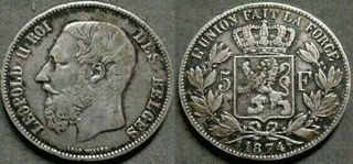 2 19th Century Crown Size Silver Coins Belgium & France