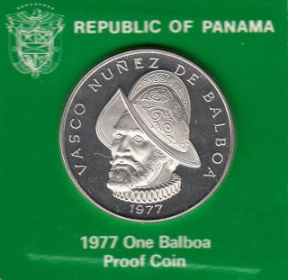 1977 1 Balboa Republic Of Panama Proof Coin In Cardboard Holder