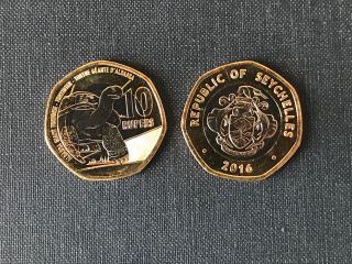 Seychelles 2016 10 Rupees,  Turtle Aldabra Giant Tortoise,  Bi - Metal,  7 Sided Coin