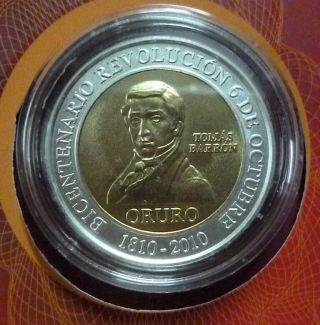 Bolivia Blister Bimetallic Silver Coin Medal Bcb 2010 (bicentennial Oruro Revol)