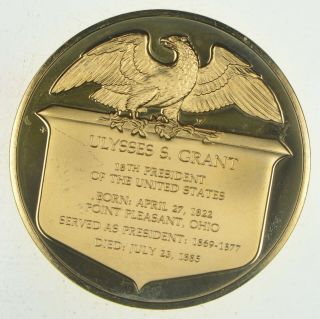 24K Gold Gild Ulysses S.  Grant.  925 Sterling Silver 40.  7 Grams Round 617 2