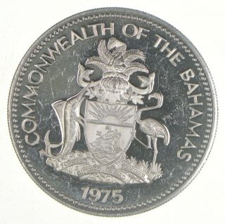 Silver - Huge - 1975 Bahamas 5 Dollars - World Silver Coin 42.  6 Grams 721