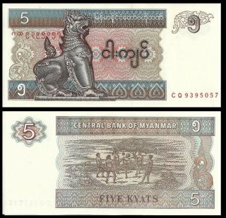 Myanmar 5 Kyats,  1997,  P - 70,  Unc World Currency