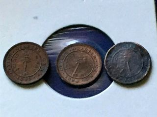 Ceylon Sri Lanka 3 X 1/4 Cent Tiny Coins 1800 