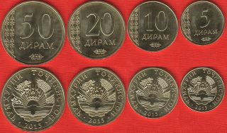 Tajikistan Set Of 4 Coins: 5 - 50 Diram 2015 Unc