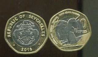 Seychelles 10 Rupees 2016 Giant Tortoise Turtle Bi - Metallic Octagon Coin Unc