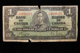 1937 Canada.  ($1) One Dollar.  Series J/n.  Coyne - Towers.