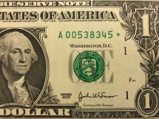 Wow Star Note 2003 $1 Dollar Bill (boston “a“),  Uncirculated