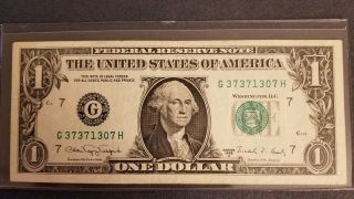 1988 - A $1 Dollar Bill Fancy Serial Number [g 3737 1307 H]