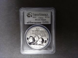 2013 China Panda 1oz 10 Yuan Silver Coin Pcgs Ms 69 First Strike
