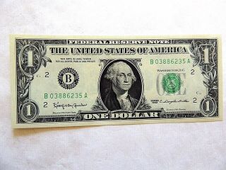1963 U.  S.  One Dollar Washington Green Seal Federal Reserve Note B Series