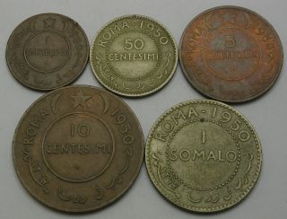 Somalia (u.  N.  Italy) 1,  5,  10,  50 Centesimi & 1 Somalo 1950 - 5 Coins.  - 2685