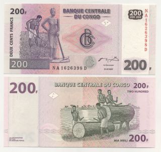 Congo Dem.  Rep.  200 Francs 31 - 07 - 2007 Pick 99 Unc Banknote Printer G&d