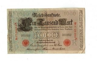 Xxx - Rare German 1000 Mark Empire Banknote 1910 Fine Con Red No