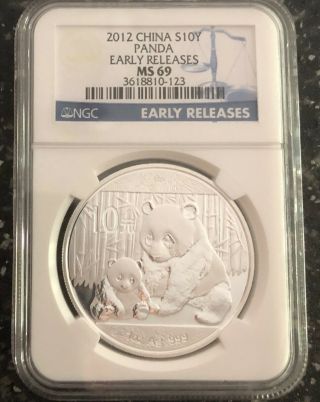 2012 China Panda S10y 1 - Oz Silver Early Release Ngc Ms69