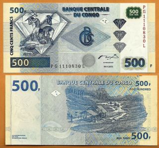 Congo Dr 2002 Unc 500 Francs Banknote Paper Money Bill P -