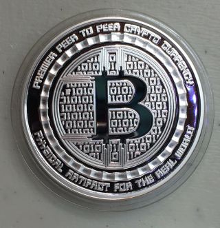 Bitcoin Crypto Icon One Troy Ounce.  999 Silver Proof Round Limited Edition 0438