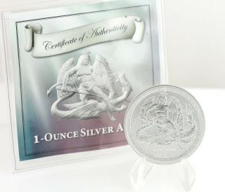2014 Isle Of Man Angel Coin 1 Oz Silver.  999 Fine Michael Slaying Dragon W/