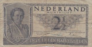 2 1/2 Gulden Vg Banknote From The Netherlands 1945 Pick - 73