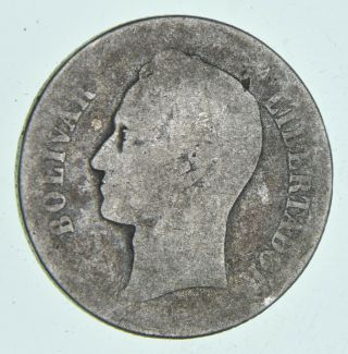 Silver - World Coin - 1925 Venezuela 2 Bolivares - World Silver Coin 9g 886