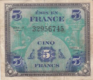 5 Francs Fine Banknote From Allied Military In France 1944 Pick - 115