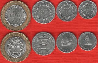 Cambodia Set Of 4 Coins: 50 - 500 Riels 1994 Unc