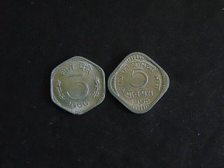 India - Republic 3 Paise 1966 (b),  5 Paise 1968 A051 I Combine