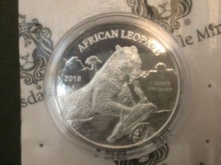 2018 Republic Of Ghana 5 Cedi 1 Oz Silver African Leopard Bullion Coin